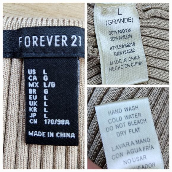 🔹️Forever 21 Tan Ribbed Bodycon Sleeveless Dress Large - Picture 12 of 12